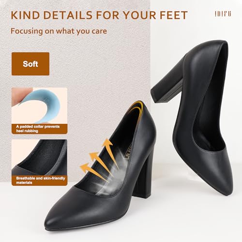 IDIFU Women's IN4 Chunky-HI Block High Heels Closed Pointed Toe Pumps Dress Office Shoes for Women (9.5 M US, Yellow Patent)