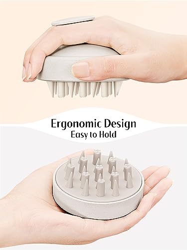 HEETA Hair Scalp Massager for Hair Growth, Shampoo Brush, Scalp Exfoliator with Soft Silicone Bristles, Scalp Scrubber for Dandruff Removal to Relieve Stress, Wet Dry Hair, Updated Material, Beige