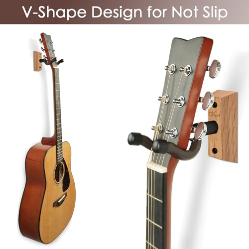SNIGJAT Guitar Hanger 2 Pack, Hardwood Guitar Wall Mount with Rotatable Hook, Guitar Wall Hangers Holder Hook Stand for Acoustic, Electric, Bass, Banjo, Mandolin, Guitar Accessories for Guitar Player
