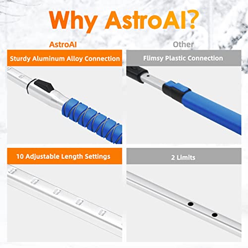 AstroAI 47.2" Ice Scrapers for Car Windshield, 3 in 1 Sturdy Snow Brush with Squeegee, 10 Adjustable Length Settings, Extendable Aluminum Handle, 180° Pivoting Snow Scraper for Car, Truck, SUV(Blue)