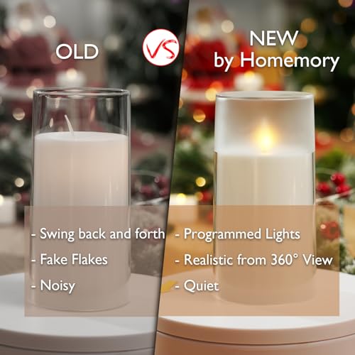 Homemory Realistic Flickering Flameless Candles with Dancing Flame, LED Candles, Battery Operated Candles with Remote and Timers, Frosted Acrylic, Outdoor Waterproof, Ivory, Set of 3