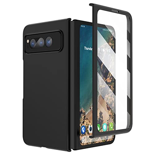 Compatible for Google Pixel Fold Case with Built-in Glasses Screen Protector,Full Body Protection Hard PC Slim Shockproof Protective Phone Case for Google Pixel Fold 5G 2023 (Black)