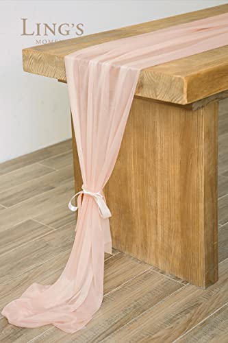 Ling's Moment 6-Pack 10ft Blush Pink Sheer Chiffon-Like Table Runner with Silver Sparkle Table Decor for Wedding Rustic Boho Shower Party(Blush, Set of 6)
