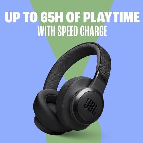 JBL LIVE 770NC - Wireless Over-Ear Headphones with True Adaptive Noise Cancelling with Smart Ambient, Up to 65 hours of battery life, Comfort-fit fabric headband & carrying pouch (Black)