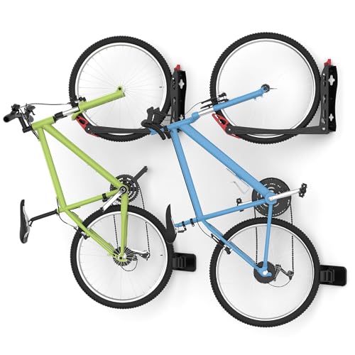 WALMANN BIKEPAL No Lifting Wall Mount Swivel Bike Rack, Vertical Bike Wall Hangers for Garage Space Saving Home Bike Storage Solution (2 Pack)