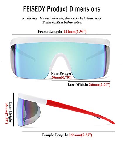 FEISEDY Oversized Mirror Shield Sport 80s Sunglasses Ski Goggles Flat Top One Piece Futuristic Visor Women Men B2522