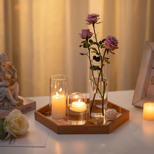 Hewory Glass Cylinder Vases Set of 6, Tall Clear Vase for Centerpieces, Glass Hurricane Candle Holders for Pillar Floating Candles, Round Vases for Wedding Events Table Decor, 2.6” in Diameter