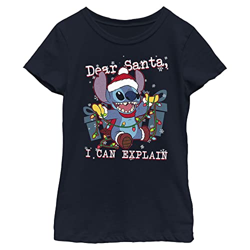 Disney Lilo & Stitch Santa I Can Explain Girls T-Shirt, Navy Blue, Small