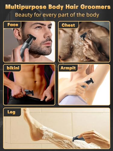Electric Body Hair Trimmer for Men Women,Waterproof Ball/Groin Trimmer Pubic Body Shaver,100Mins Trimming Time,Wet/Dry Body Groomer with 3 Attachment Blade Heads for Beard Armpit Chest Bikini Leg Trim