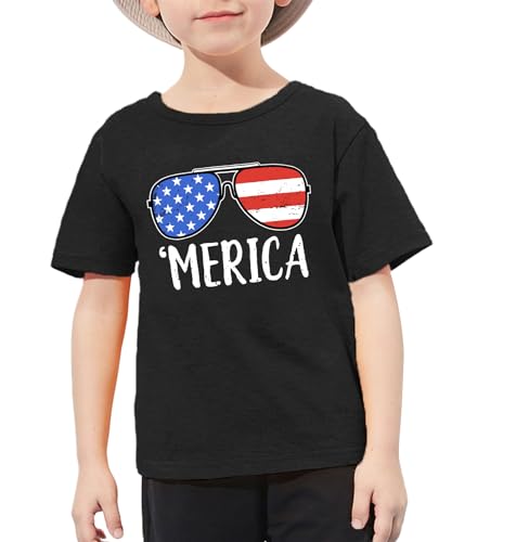 4th of July Shirts for Toddler Boys Girls Cool Sunglasses T-Shirt American Flag Tee Kids Short Sleeve Tops