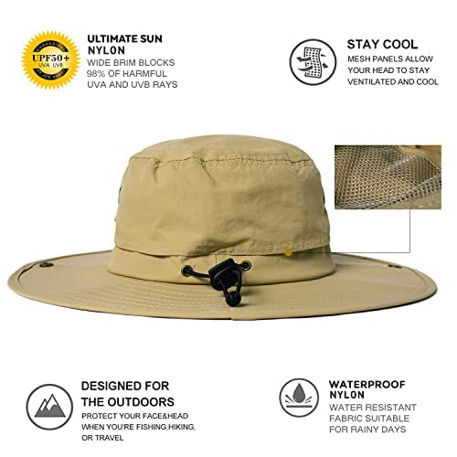 Comhats UPF 50 Sun Hats Wide Brim Summer Safari Hat Fishing Hiking Boonie Hats for Men Waterproof Khaki X-Large XX-Large XL XXL