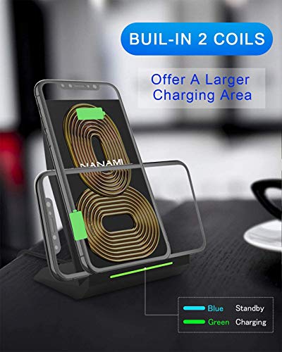 Fast Wireless Charger, [2 Pack] NANAMI Qi Certified Wireless Charging Stand Compatible iPhone 16/16 Pro/16 Pro Max/15/14/13/12/11 Pro, Phone Charger for Galaxy S24/S23/S22/S21/S20 and Qi-Enabled Phone