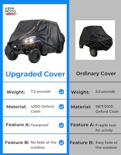 KEMIMOTO UTV Cover 4 Seater 420D Waterproof S Size Compatible with Polaris Ranger Crew 570 / Mule PRO-FXT PRO-DXT/John Deere Gator/Wolverine, 4-6 Seater Heavy Duty with Reflective Strips Cover