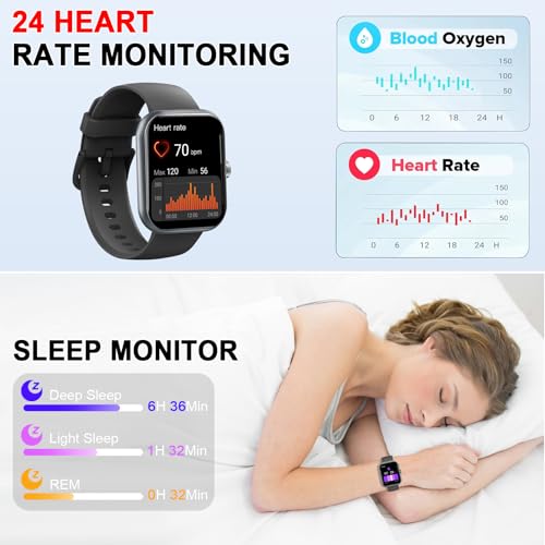 Smart Watch (Answer/Make Calls), 1.96" HD Screen SmartWatch for Men Women 113+ Sport Modes, Fitness Activity Tracker Heart Rate/Sleep Monitor/Pedometer, IP68 Waterproof, Smart Watches for Android iOS