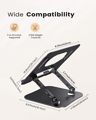 JOIOT Laptop Stand, Adjustable Laptop Stand for Desk, Aluminum Computer Stand Portable Laptop Riser, Foldable Laptop Holder for Mac HP ASUS Acer Surface ThinkPad Dell Lenovo