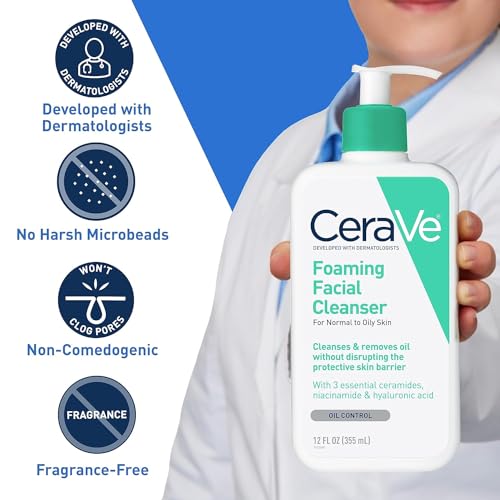 CeraVe Foaming Facial Cleanser | Daily Face Wash for Oily Skin with Hyaluronic Acid, Ceramides, and Niacinamide| Fragrance Free Paraben Free | 12 Fluid Ounce