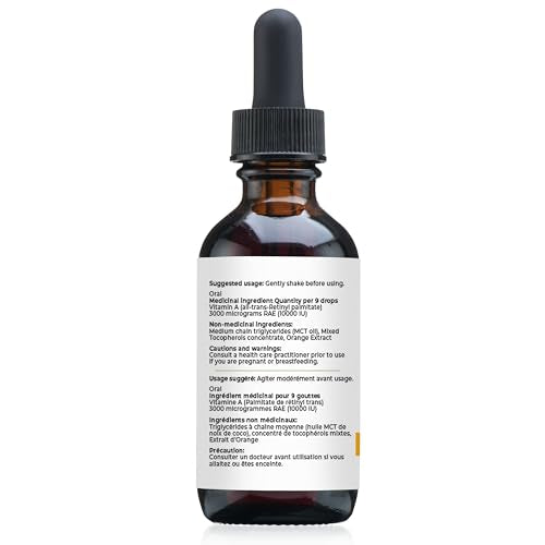 Why Not Natural Vitamin A drops 10000 IU - liquid retinyl palmitate with coconut MCT oil, vegan micellized vit A supplement for skin, acne - 1 oz sublingual tincture