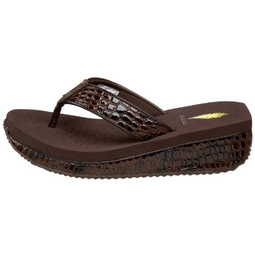 Volatile Women's Mini Croco Wedge Sandal, Brown, 6 B US