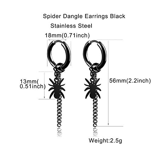 1 Pair Spider Dangle Earrings,Tassel Chain Earrings,Lightweight Surgical Stainless Steel Spiderman Hoop Jewelry (Black)