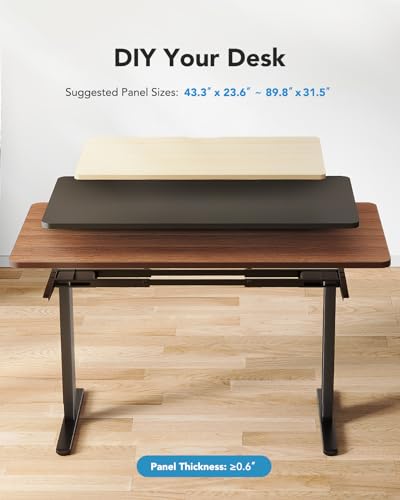 HUANUO 265 lbs Dual Motor Electric Standing Desk Frame, Thick T-Shaped Desk Legs Made of Automotive-Grade Steel, for Max 90″ x 31.5″ Desktop, Height Adjustable Desk Frame for Home Office, Frame Only