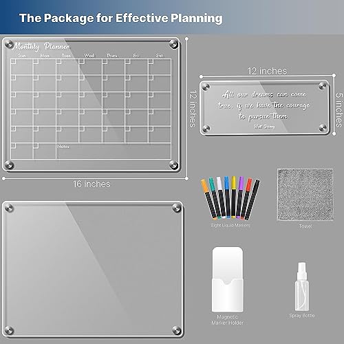 Acrylic Magnetic Calendar for Fridge and Wall, 16”x12” Monthly and Weekly Dry Erase Board with 8 Markers and Free Accessories (2 Pack)