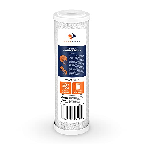 Aquaboon 5 Micron 10 x 2.5 Carbon Block Water Filter Cartridge CTO Whole House Water Filter Replacement Compatible with WHKF-WHWC, FXWTC, 2-PACK