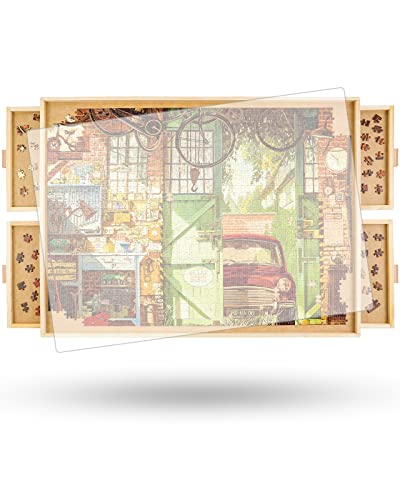 ALL4JIG 1000 Piece Rotating Puzzle Board with Drawers 22"x30"Portable Wooden Jigsaw Puzzle Table for Adults Portable,Lazy Susan Spinning Puzzle Boards Birthday Gift for mom