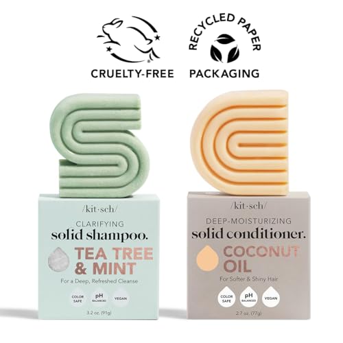 Kitsch Tea Tree Shampoo Bar Soap, 2-in-1 Clarifying Grease, Natural Organic, for Women and Men, Zero Waste Travel Size Hair Care Set of 2 Pack