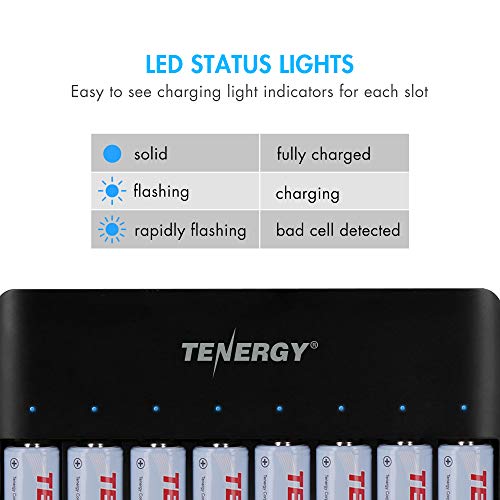 Tenergy TN477U 8-Bay Fast Charger for NiMH/NiCD AA AAA Rechargeable Batteries with 4pcs 2500mah AA and 4pcs 1000mah AAA Rechargeable Batteries