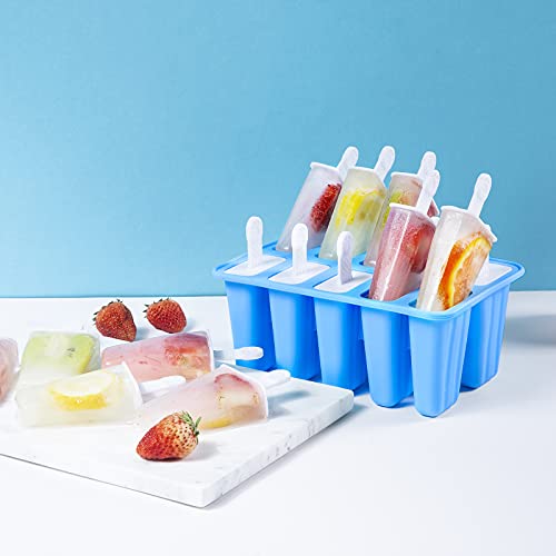 Popsicle Molds，Popsicle Mold 10 Pieces Popsicle Molds Silicone BPA Free Ice Pop Mold Easy Release (10 Cavities, Dark Blue)