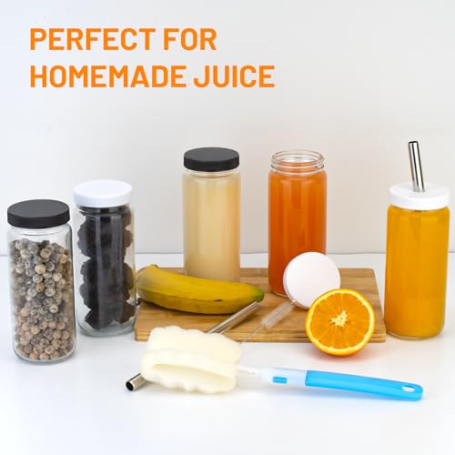 Luxfuel 24 oz Clear Glass Bottles with Lids, Reusable Refillable Water Bottles for Juicing,Refrigerator,100% Leak Proof, BPA Free,Water Bottle Set of 10