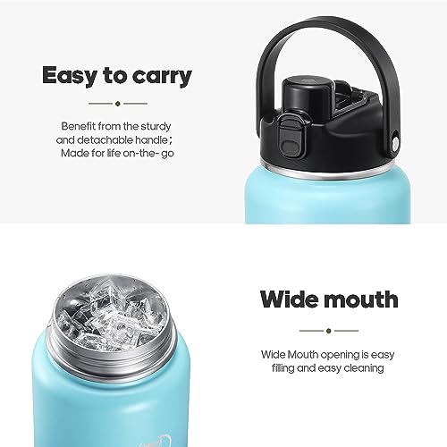 Half Gallon Insulated Water Bottle with 2-in-1 Lid (Chug Lid/Straw Lid), 64oz Double Walled Vacuum Stainless Steel Water Bottles, Water Jug with Straw, Wide Mouth Insulated Thermos