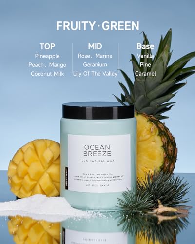 M&SENSE Candle Ocean Breeze Scented, 19.4oz 110 Hour Long Lasting Candle, 2 Wick Pineapple & Mango Scented Natural Soy Candles for Home Scented, Stress Relief Candle Gifts for Women/Men