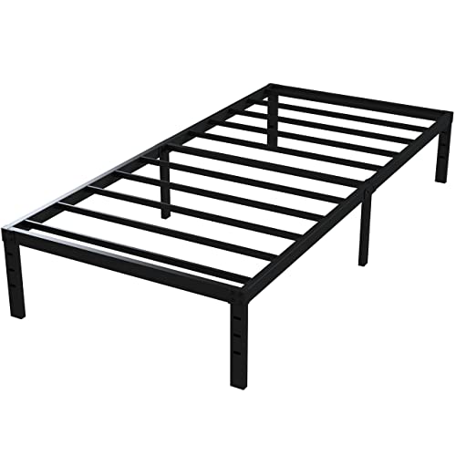 Upcanso 18 Inch Twin Bed Frames No Box Spring Need, Metal Platform Bed Frame Twin Size with High Storage, Eassy Assembly 2,500 Lbs Heavy Duty Bedframes, Black