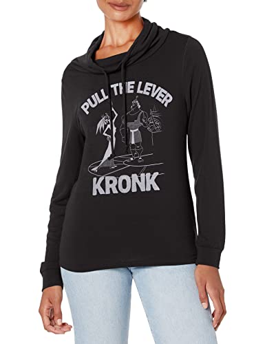 Disney Emperor's New Grove Kronk Lever Women's Cowl Neck Long Sleeve Knit Top, Black, X-Small