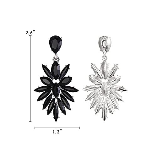 EleQueen Silver-Tone Black Crystal Marquise Cluster Statement Earrings Fashion Vintage Style Drop Dangle Earrings for Women