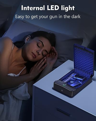 HOLEWOR Gun Safe, Small Pistol Safe Biometric Gun Safes for Handgun, Fingerprint Quick Access Handgun Safe Portable Gun Safe for Cars Travel Nightstand Bedside