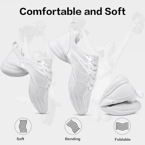 Smapavic Cheer Shoes for Youth Girls White Cheerleading Athletic Dance Shoes Tennis Sneakers for Competition Sport Training 4 Big Kid