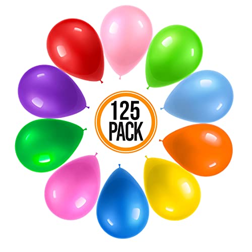 Prextex 125 Party Balloons 12 Inch 10 Assorted Rainbow Colors - Bulk Pack of Strong Latex Balloons for Party Decorations, Birthday Parties Supplies or Arch Decor - Helium Quality (8001150)