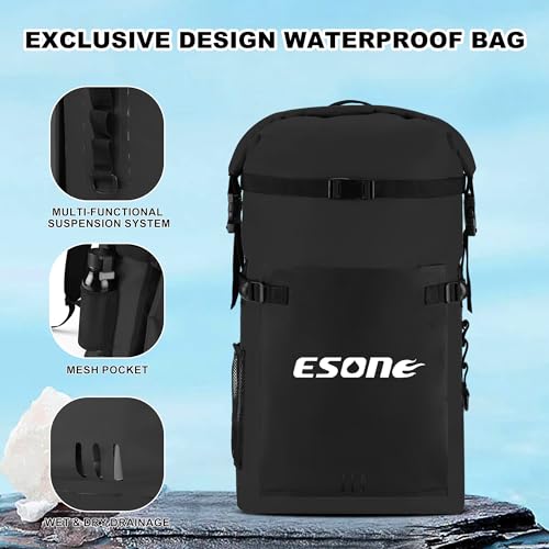 ESONE 30L Dry Bags Waterproof Backpack for Travel Dry Bags Backpack Waterproof Bags for Kayaking Boating Floating Paddleboarding Submersible Boat Bag