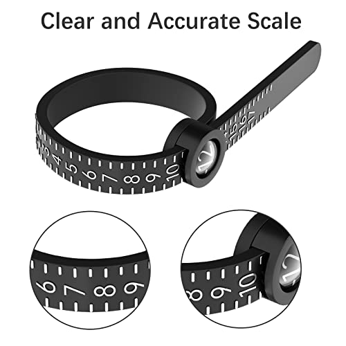 Ring Sizer 1-17 REIDEA Measuring Tool with Magnified Glass, Reusable Finger Size Gauge Jewelry Sizing Tool USA Rings Size (Black Sizer Silver Scale)