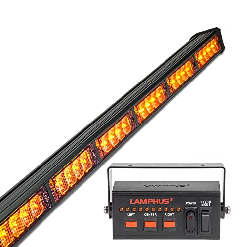 LAMPHUS SolarBlast 38" 32W Amber Green LED Traffic Advisor Light Bar with TA Controller Box - 12V Waterproof Emergency Safety Warning Lightbar Lights for Volunteer Firefighter Car Vehicle
