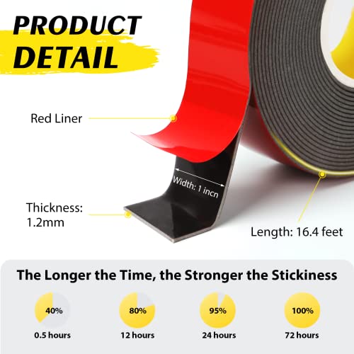 EMITEVER Double Sided Adhesive Tape Heavy Duty, Acrylic Foam Mounting 16.4FT X 1IN, Waterproof & Strong Double Stick, Strip Tape for Home Office Decor