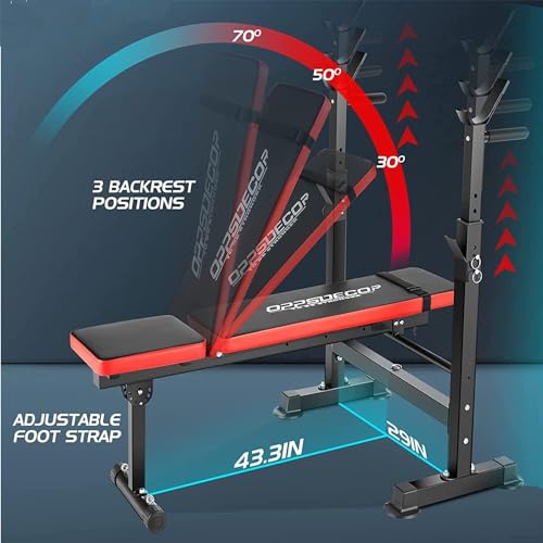 OPPSDECOR 660lbs 6 in 1 Weight Bench Set with Squat Rack, Workout Bench with Leg Extension Preacher Curl Rack Multi-Function Bench Press Set for Home Gym, ZWX1113 New Version Weight Bench