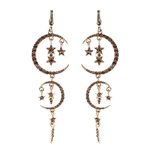 JACKBEGTA Moon and Star Drop Earrings Exaggerated Fashion Long Drop Dangle Stud Drop Earrings for Women,Black