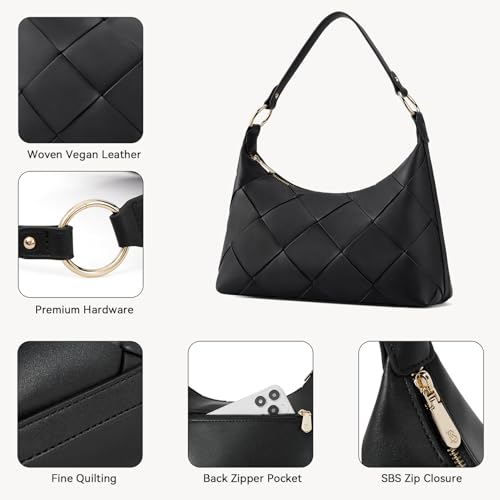BOSTANTEN Woven Purses for Women Vegan Leather Hobo Bag Shoulder Handbags, Black