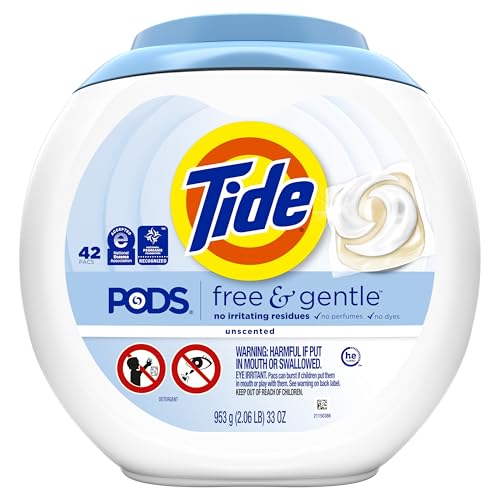 Tide PODS Free & Gentle Laundry Detergent Soap Pacs, 42 Count, Tide PODS Laundry Detergent