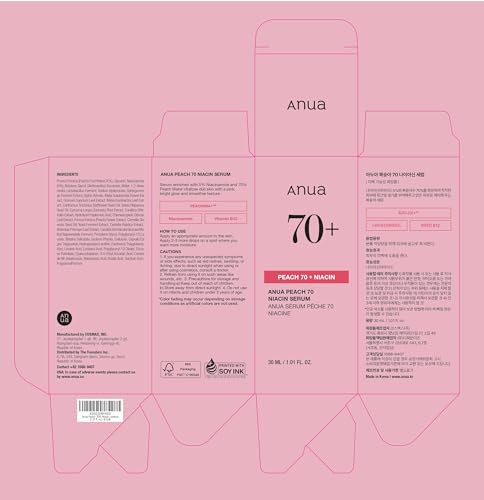 Anua Peach 70 Niacinamide Serum 30ml / brightening hydrating face serum/daily clean beauty (1.01 fl. oz.)