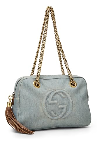 Gucci, Pre-Loved Blue Denim Soho Chain Shoulder Bag, Blue