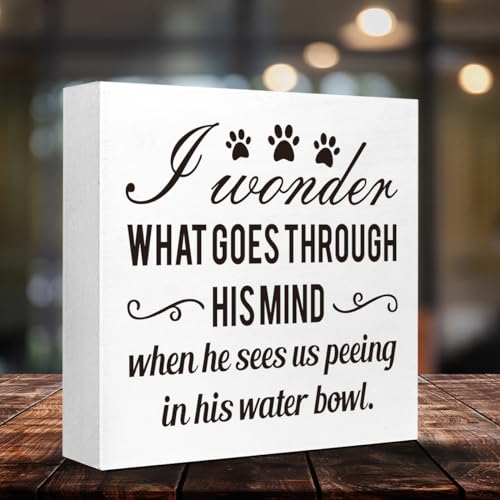 Dog Lover Desk Decor,I Wonder What Goes Through His Mind Wood Box Sign,Dog Mom Dog Dad Gifts,Gifts for Dog Lovers,Funny Dog Signs for Home Decor